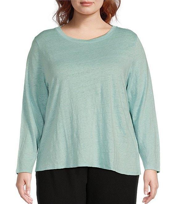 Eileen Fisher Plus Linen Jersey Round Neck Long Sleeve Top Product Image
