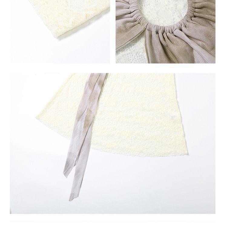 Long-Sleeve Tie Dye Lace Panel Maxi Sheath Dress Product Image
