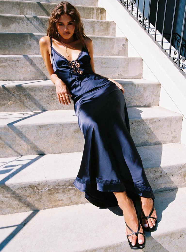 Aphrodyte Lace Maxi Dress Navy Product Image