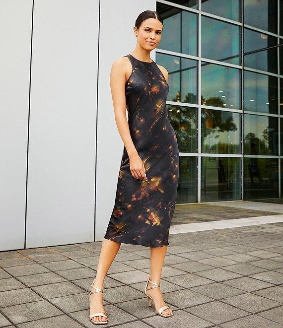 Gianni Bini Fiona Blur Satin Scoop Neck Sleeveless Midi Dress Product Image