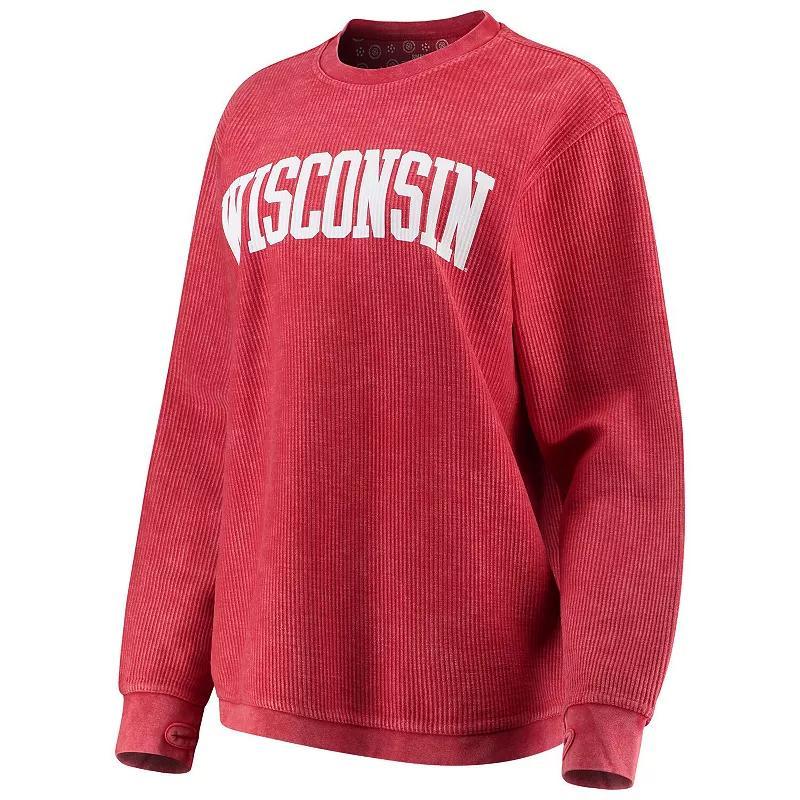 Womens Pressbox Wisconsin Badgers Comfy Cord Vintage Wash Basic Arch Pullover Sweatshirt Product Image