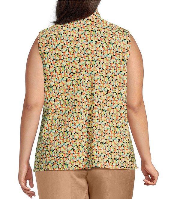 Kasper Plus Size Abstract Print CDC Tie Neck Sleeveless Fitted Blouse Product Image
