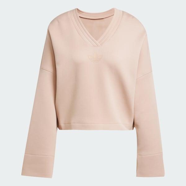 adidas Deep V-Neck Sweatshirt Ash Pearl XL Womens Product Image