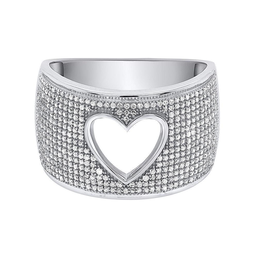 Sterling Silver 1/2 Carat T.W. Diamond Pave Heart Cutout Ring, Women's, Size: 6 Product Image