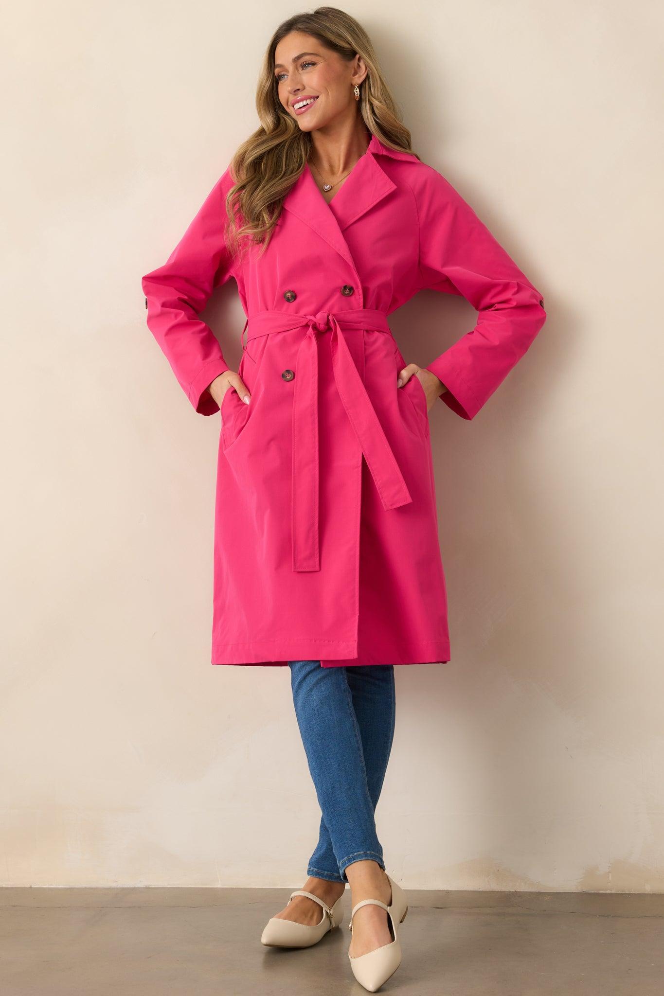 Walk It Out Magenta Trench Coat Product Image