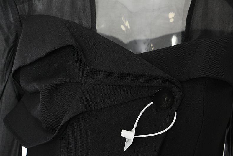 Square Neck Sheer Panel Single Button Blazer Product Image