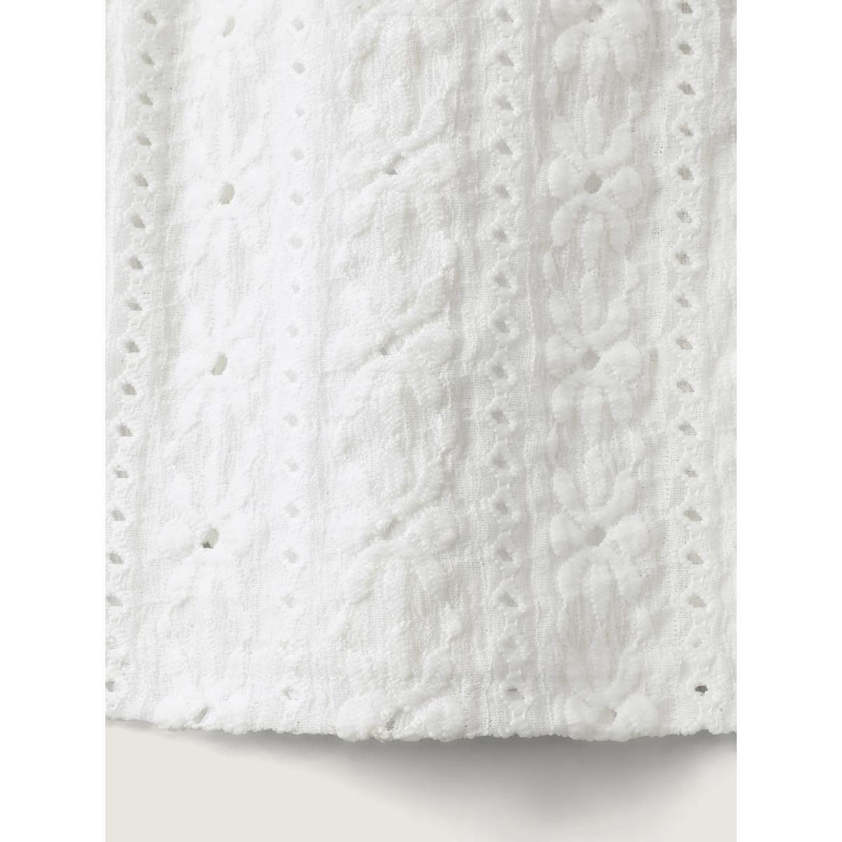 Plus Size Eyelet Trim Floral Embroidered Solid T-Shirt Opticwhite Women Woven ribbon&lace trim Square Neck Everyday-Elegant T-shirts BloomChic 14-16/1X Product Image