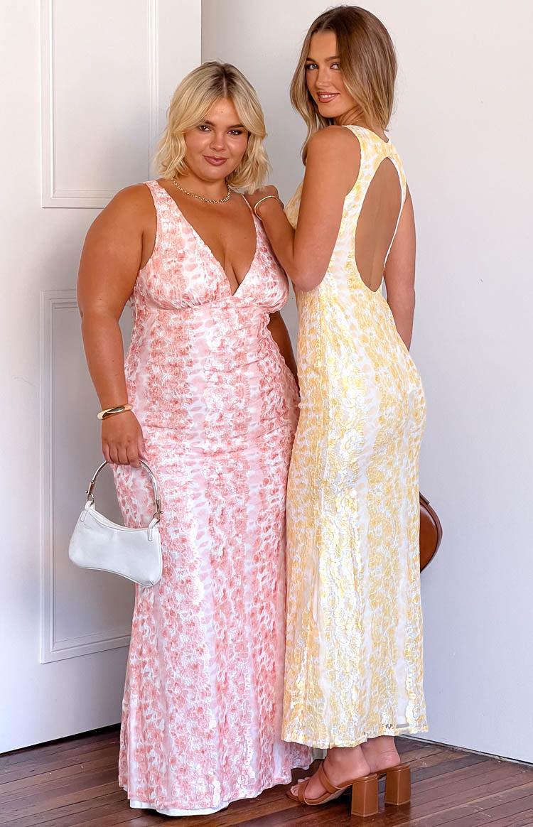 Farida Yellow Lace Maxi Dress Product Image