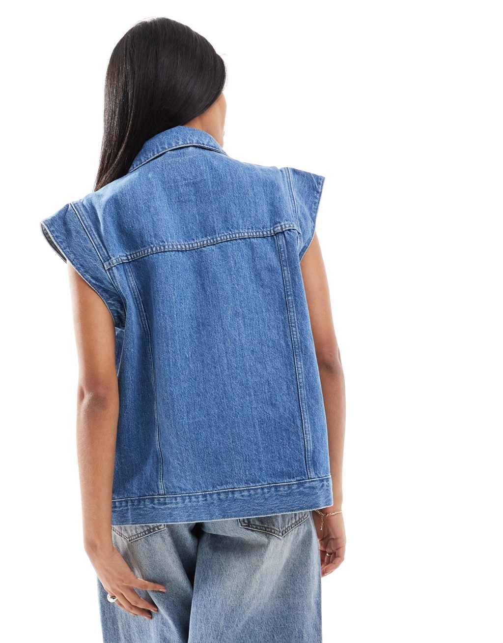 ONLY denim vest in mid blue   Product Image