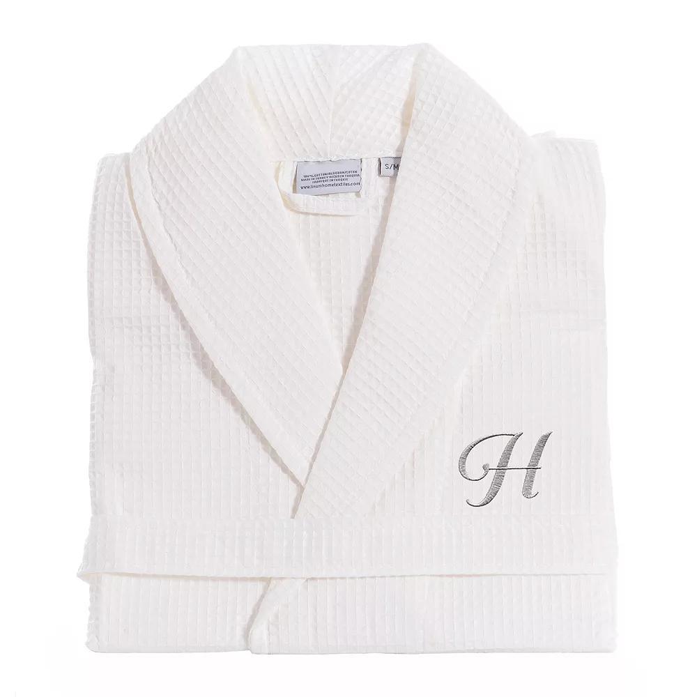 Linum Home Textiles Turkish Cotton Personalized Waffle Weave Bathrobe, Women's, Size: Large/XL, White Gray F Product Image