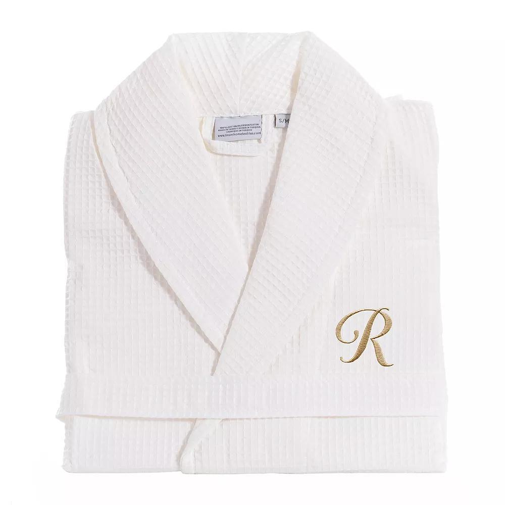 Linum Home Textiles Turkish Cotton Personalized Waffle Weave Bathrobe, Women's, Size: Small/Medium, White Navy D Product Image