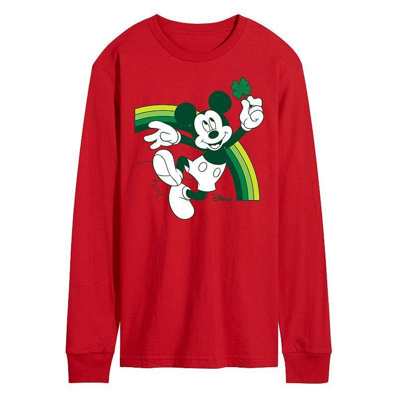Disneys Mickey Mouse Mens Green Rainbow Long Sleeve Graphic Tee Grey Gray Product Image