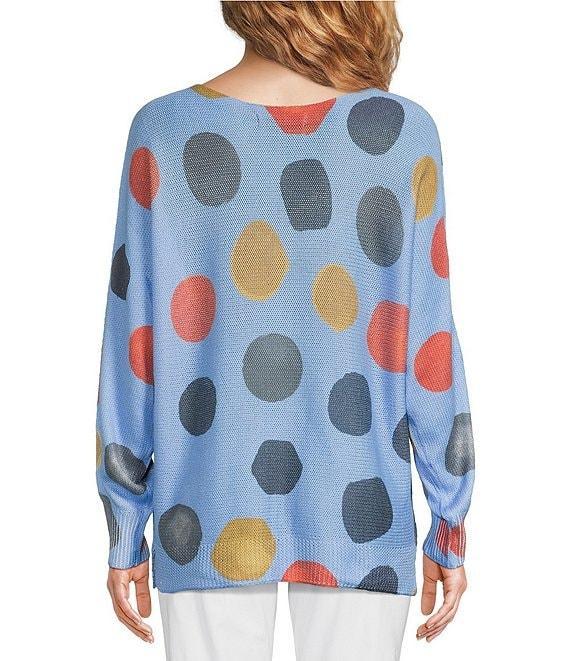 Ali Miles Colorful Dot Mesh Knit Scoop Neck Long Dolman Sleeve Popover Tunic Product Image