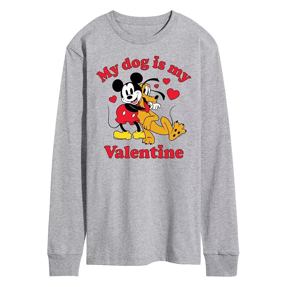 Disney's Men's Dog Valentine Long Sleeve Tee, Size: Medium, Gray Product Image