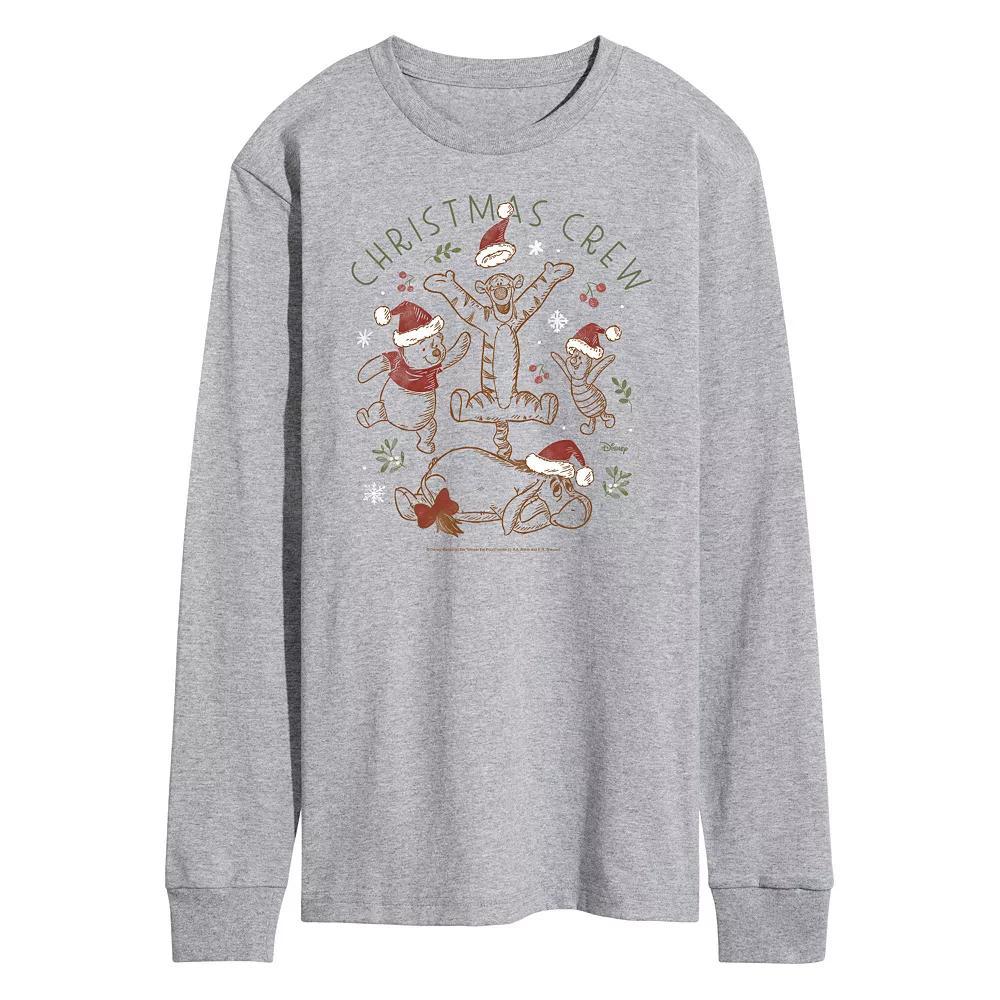 Disneys Winnie The Pooh Mens Christmas Crew Long Sleeve Graphic Tee Grey Gray Product Image