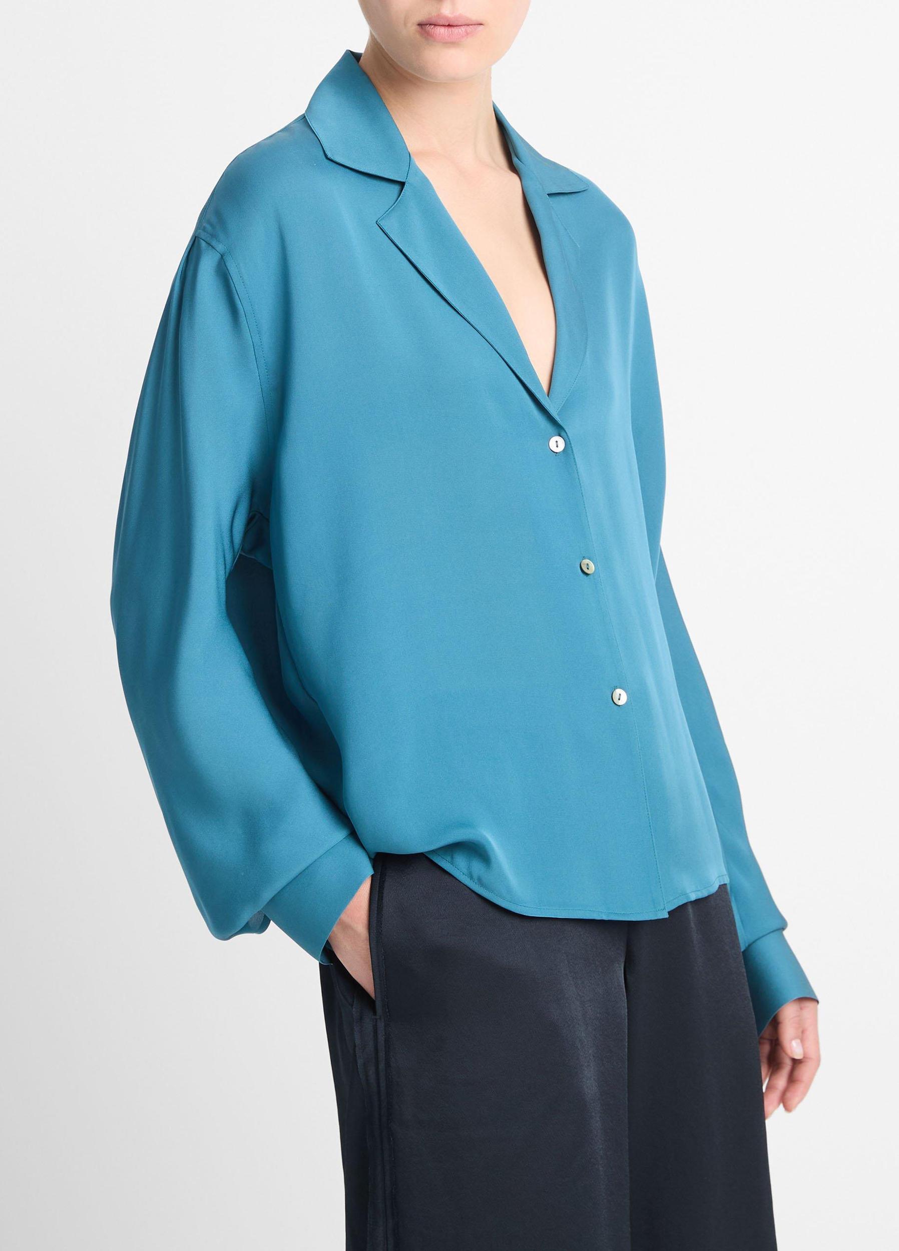 Womens Silk Lapel-Collar Dolman-Sleeve Blouse, Blue Waltz, Size XXS Vince Product Image