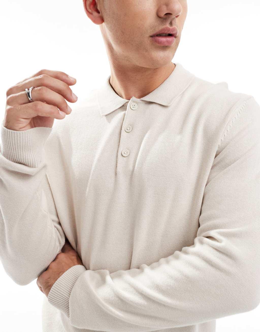 Jack & Jones knitted polo in beige Product Image