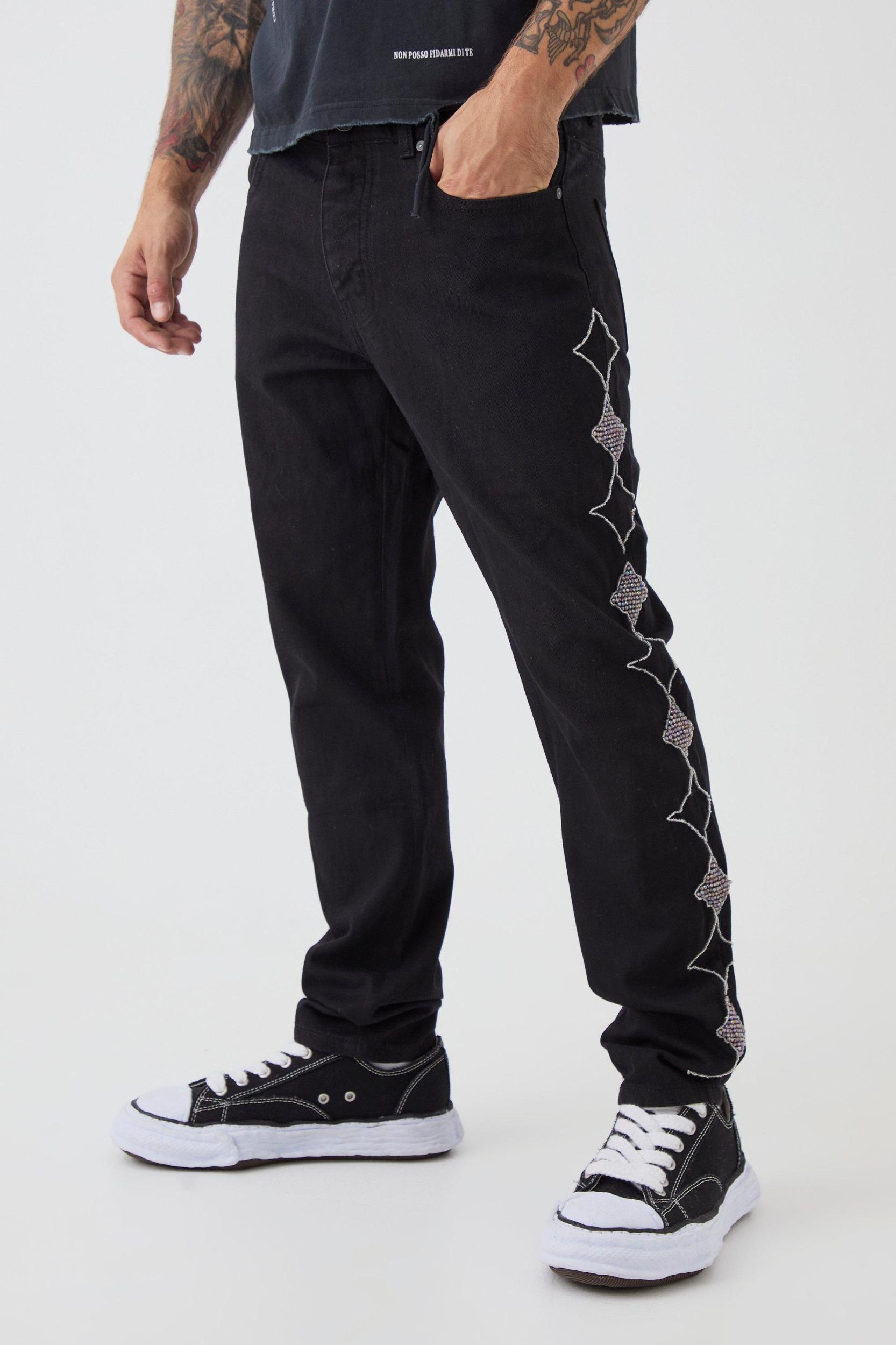 Slim Rigid Star Embellished Jeans | boohooMAN USA Product Image