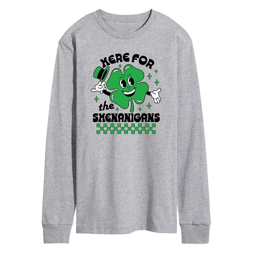 Mens Here for the Shenanigans Long Sleeve Graphic Tee Athletic Grey Product Image