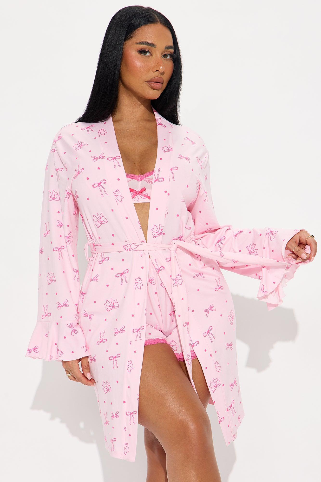 Cute And Sweet 3 Piece PJ Robe Short Set - Pink Product Image