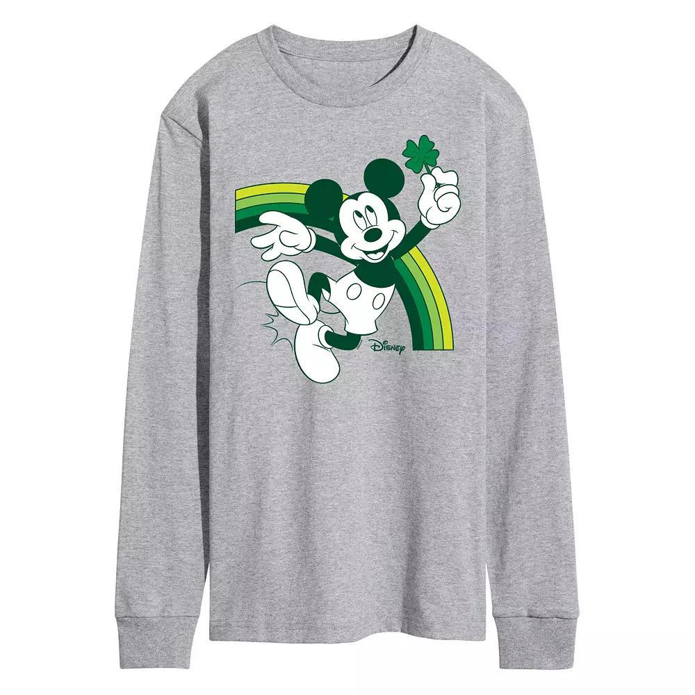 Disneys Mickey Mouse Mens Green Rainbow Long Sleeve Graphic Tee Grey Gray Product Image