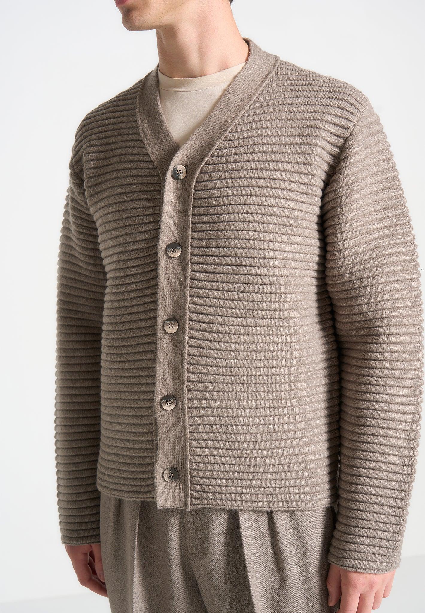Ribbed Knit Cardigan - Taupe Male Product Image