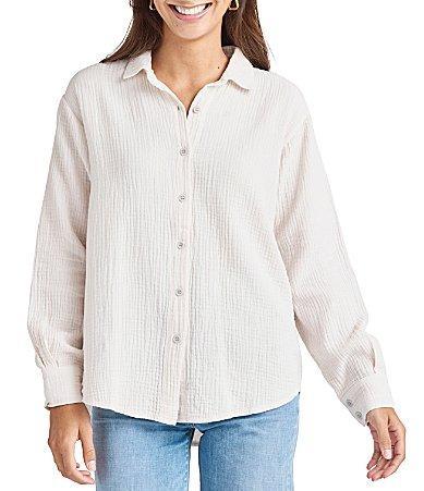 Splendid Adele Point Collar Long Sleeve Button Front Gauze Shirt Product Image