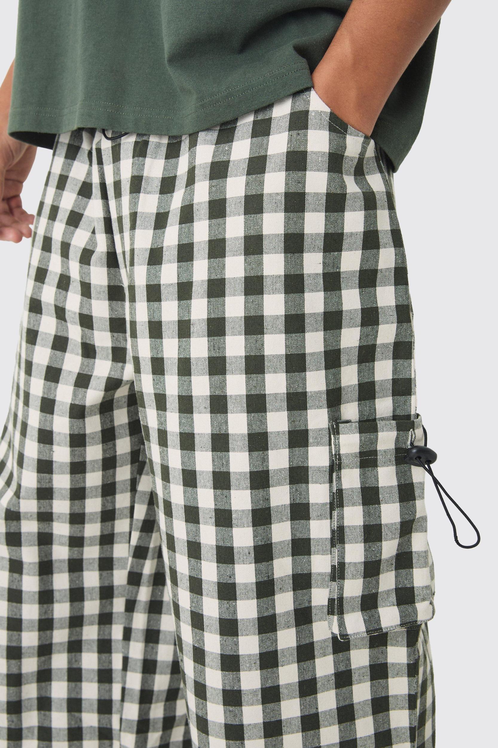 Woven Plaid Parachute Cargo Pants | boohooMAN USA Product Image