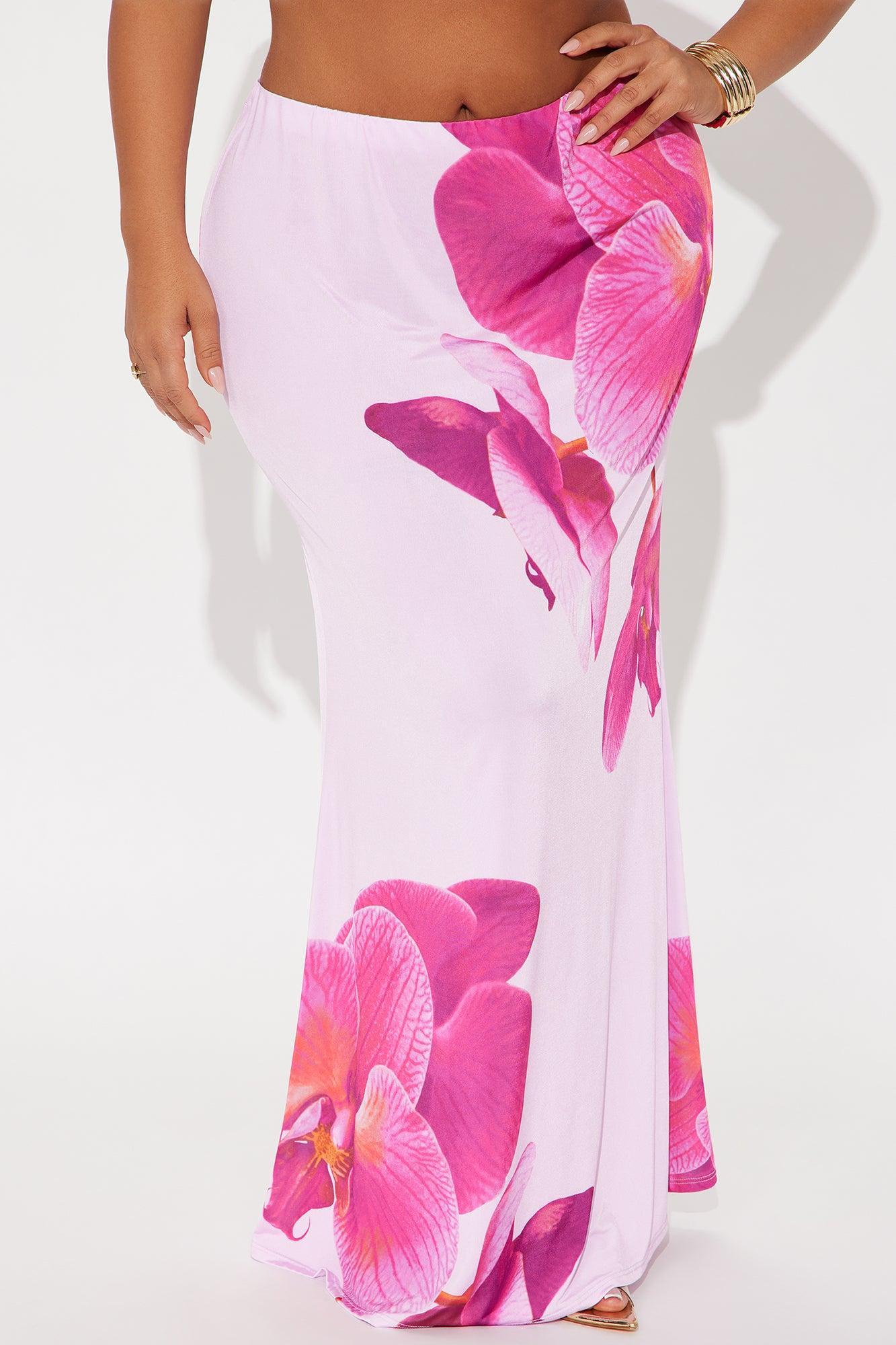 Liliana Floral Satin Maxi Skirt - Pink/combo Product Image