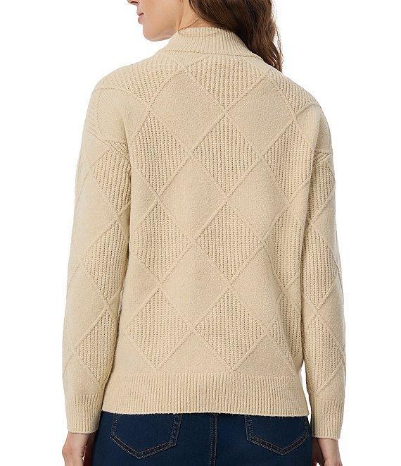Jones New York Knit Diamond Stitched Mock Neck Long Sleeve Sweater Product Image