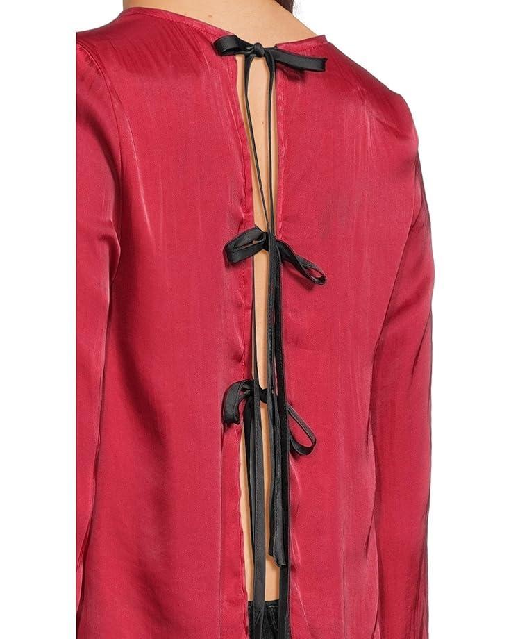 Long Sleeve V-Neck Top W/ Combo Sleeve & Neckline Product Image