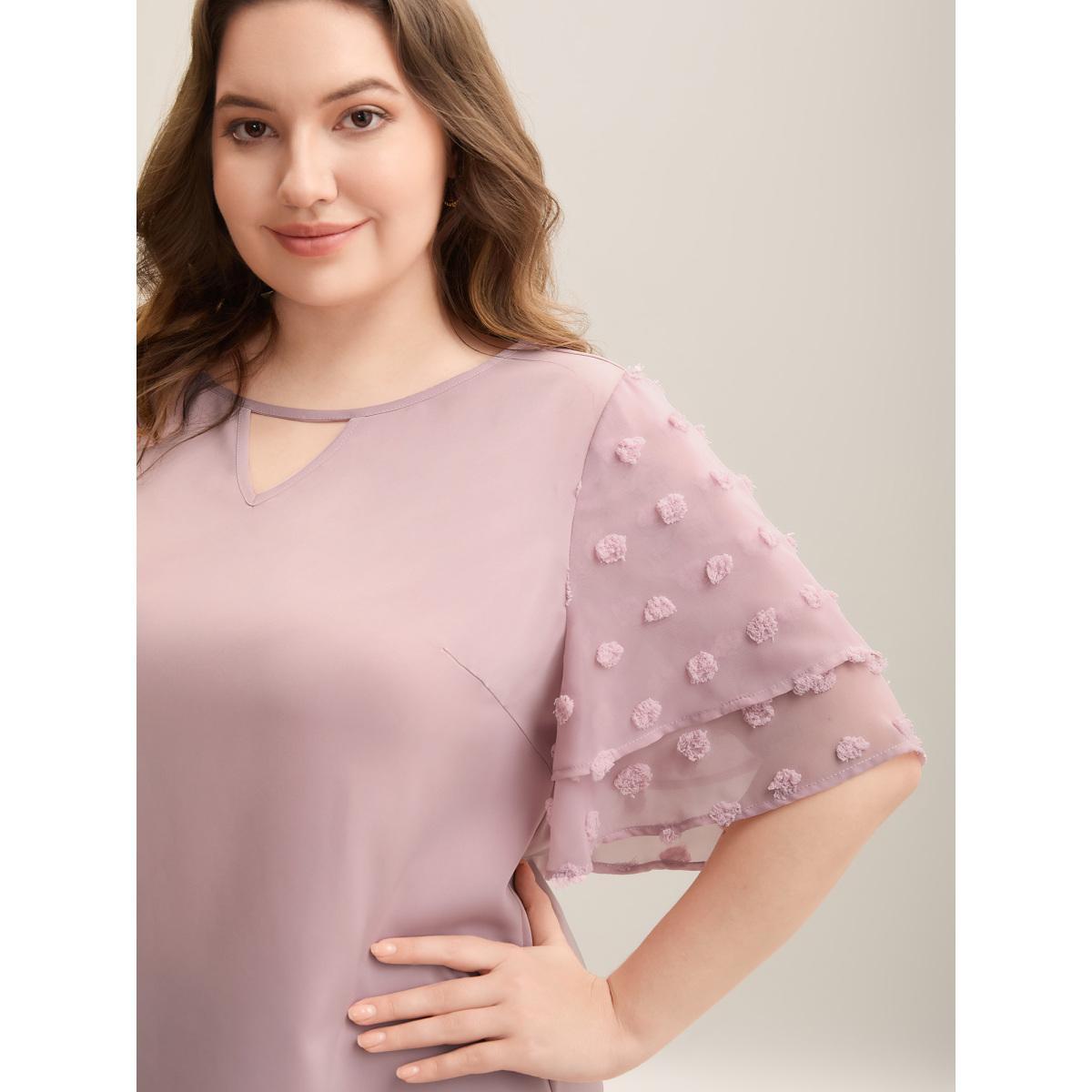 Plus Size Dirtypink Textured Layered Ruffle Sleeve Keyhole Blouse Women Elegant Half Sleeve Round Neck Everyday Blouses BloomChic 14-16/1X Product Image