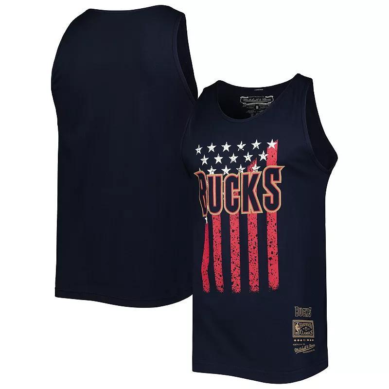 Men's Mitchell & Ness Navy Milwaukee Bucks Hardwood Classics Americana Stars and Stripes Tank Top, Size: Medium, Blue Product Image