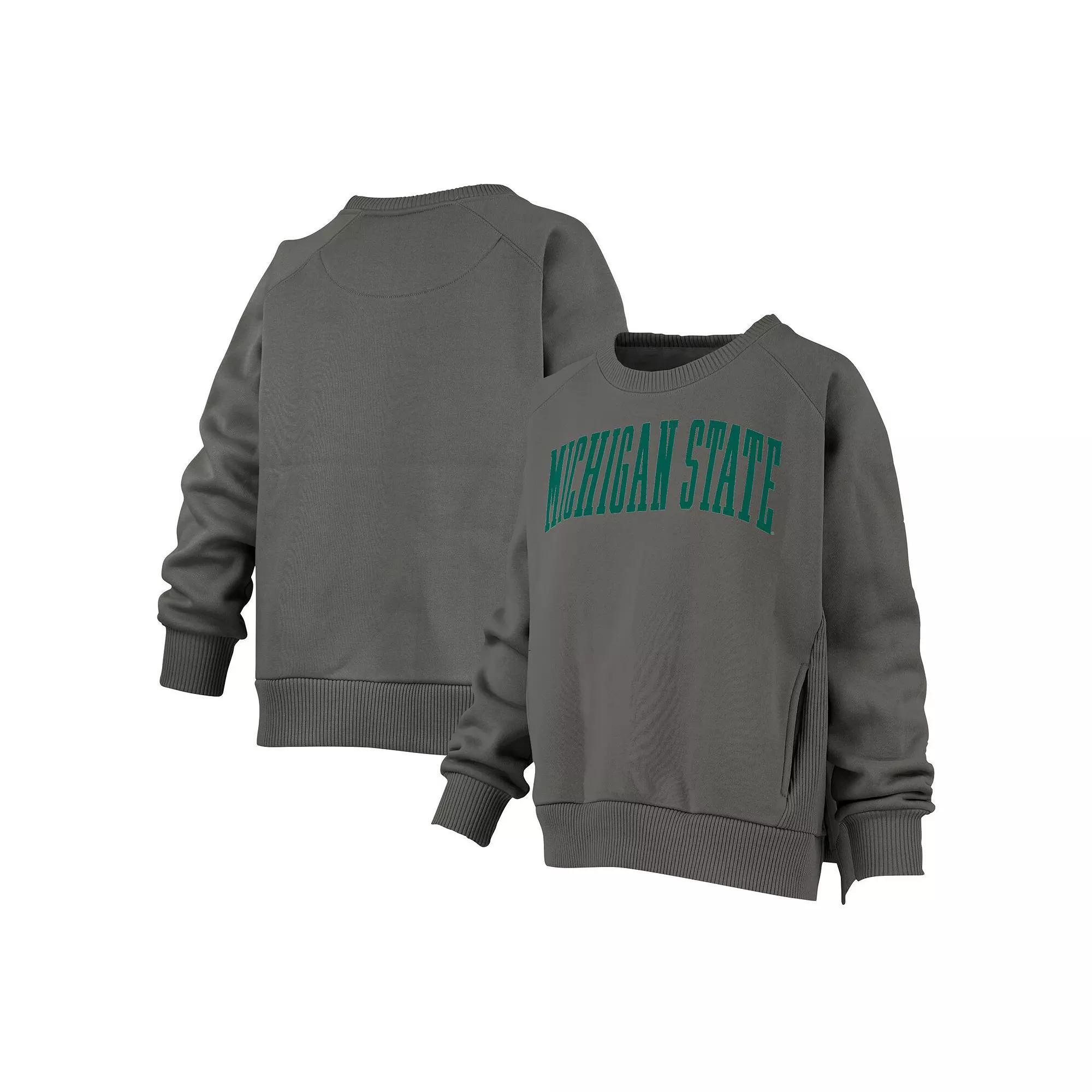 Women's Pressbox Charcoal Michigan State Spartans Pocketed Raglan Pullover Sweatshirt, Size: Medium Product Image