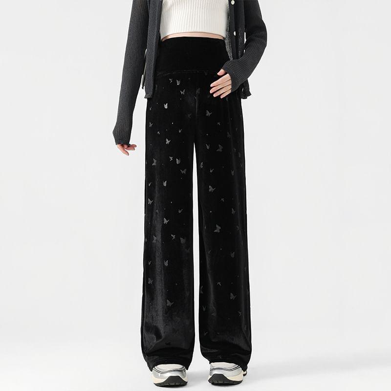 Maternity High Waist Printed Velvet Wide Leg Pants Product Image