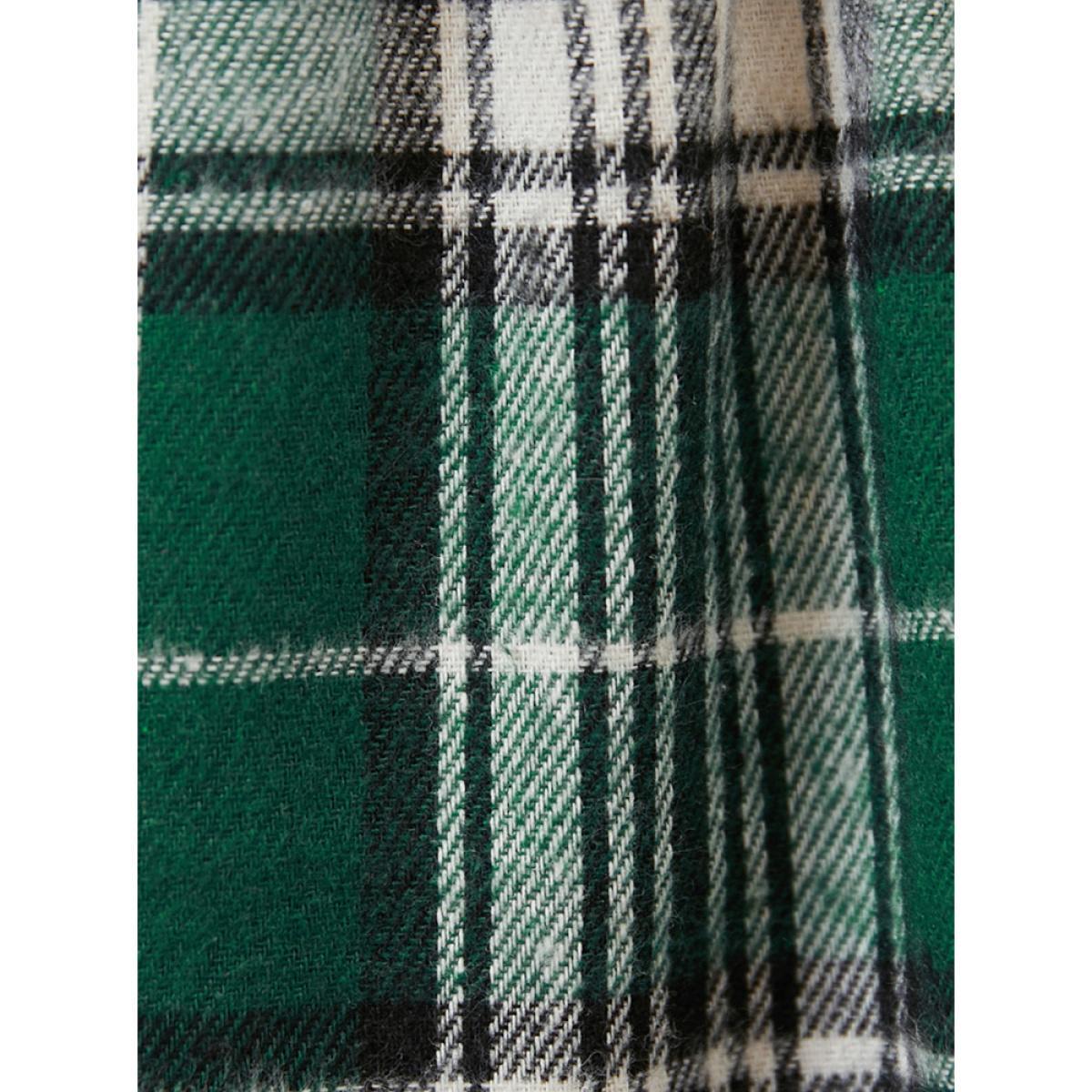 Plus Size Plaid V Neck Pocket High Low Hem Dress Without Belt DarkGreen Women Elegant Pocket V-neck Long Sleeve Curvy Midi Dress BloomChic 14-16/1X Product Image