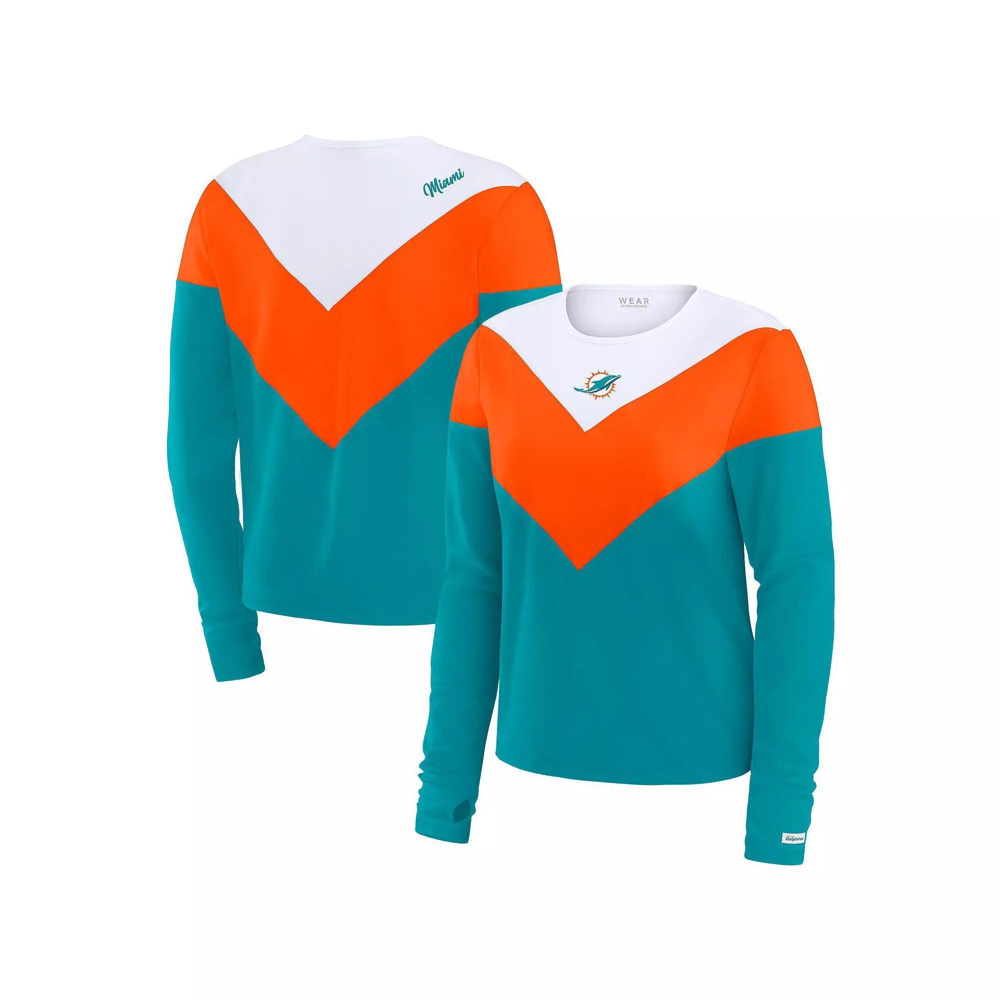 Women's WEAR by Erin Andrews Aqua/Orange Miami Dolphins Chevron Tri-Blend Long Sleeve T-Shirt, Size: Medium, Turquoise A Product Image