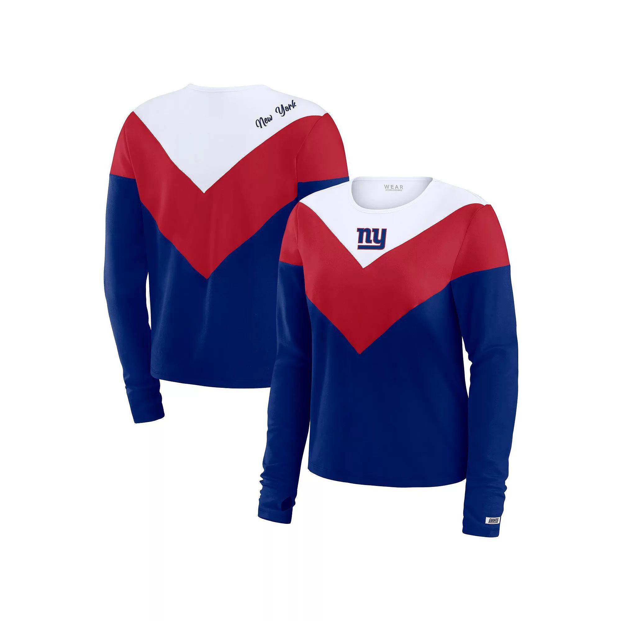 Women's WEAR by Erin Andrews Royal/Red New York Giants Chevron Tri-Blend Long Sleeve T-Shirt, Size: Large, Blue Product Image