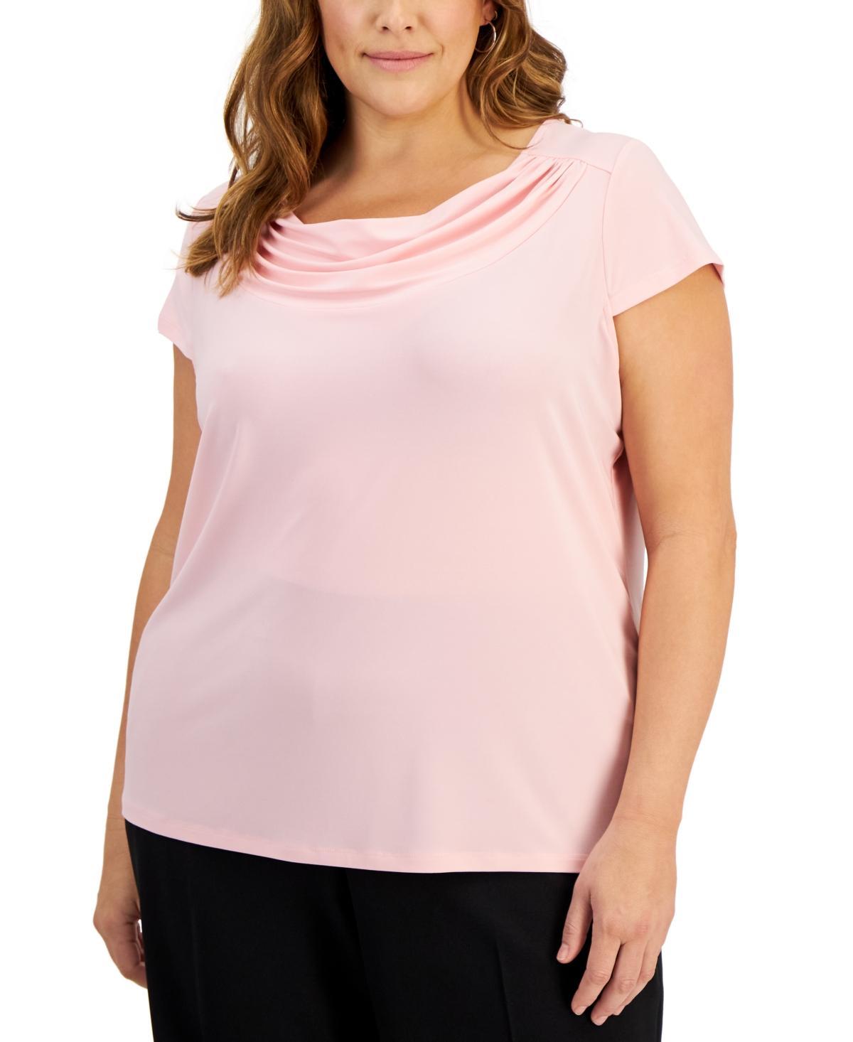 Kasper Plus Size Stretch Knit Short-Sleeve Cowl-Neck Top Product Image