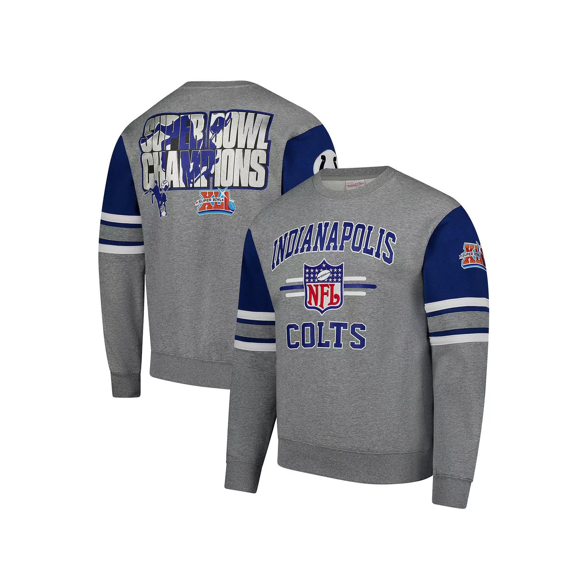 Men's Mitchell & Ness Heather Gray Indianapolis Colts All Over 4.0 Vintage Logo Pullover Sweatshirt, Size: 3XL, Grey Product Image