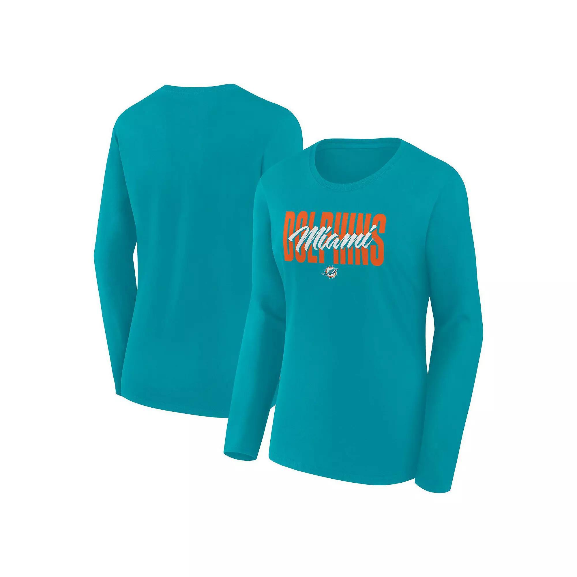 Women's Aqua Miami Dolphins Grip Long Sleeve T-Shirt, Size: XS, Turquoise A Product Image