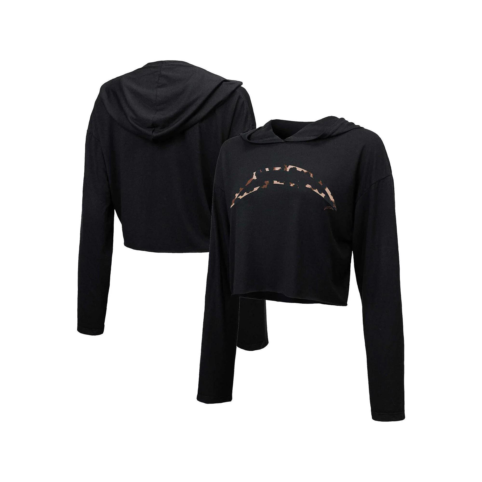 Women's Majestic Threads Black Miami Dolphins Leopard Cropped Pullover Hoodie, Size: Large Product Image