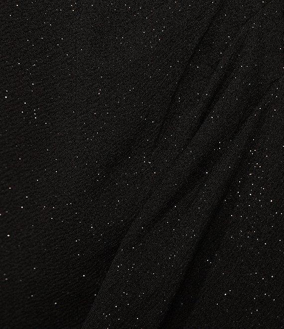 Ignite Evenings Short Flutter Sleeve V-Neck Glitter Knit Empire Embellished Waist Faux Wrap Maxi Dress Product Image