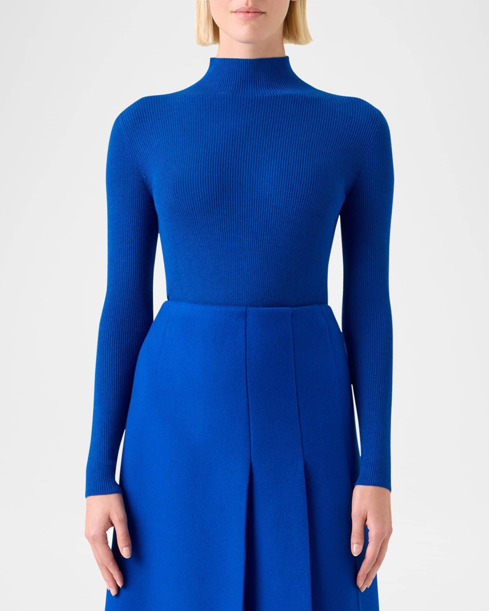 Mock-Neck Cashmere-Silk Fine Rib Sweater Product Image