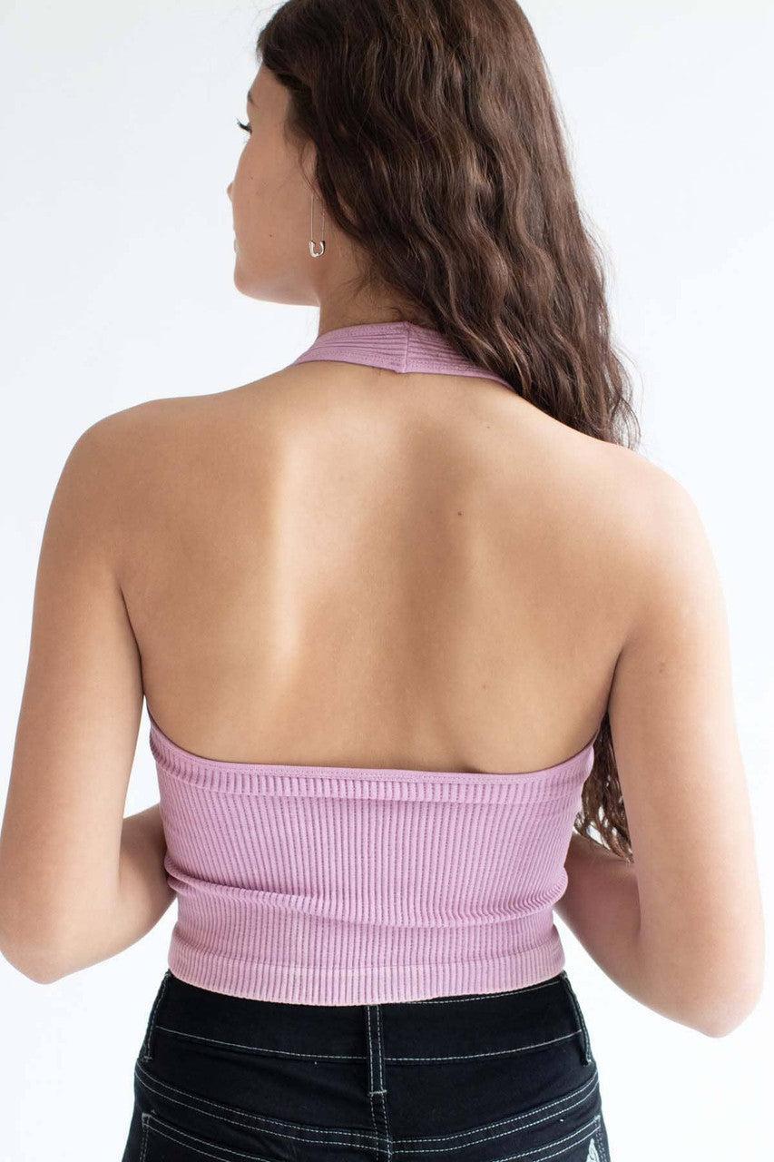 Pink Washed Seamless Halter Top Product Image