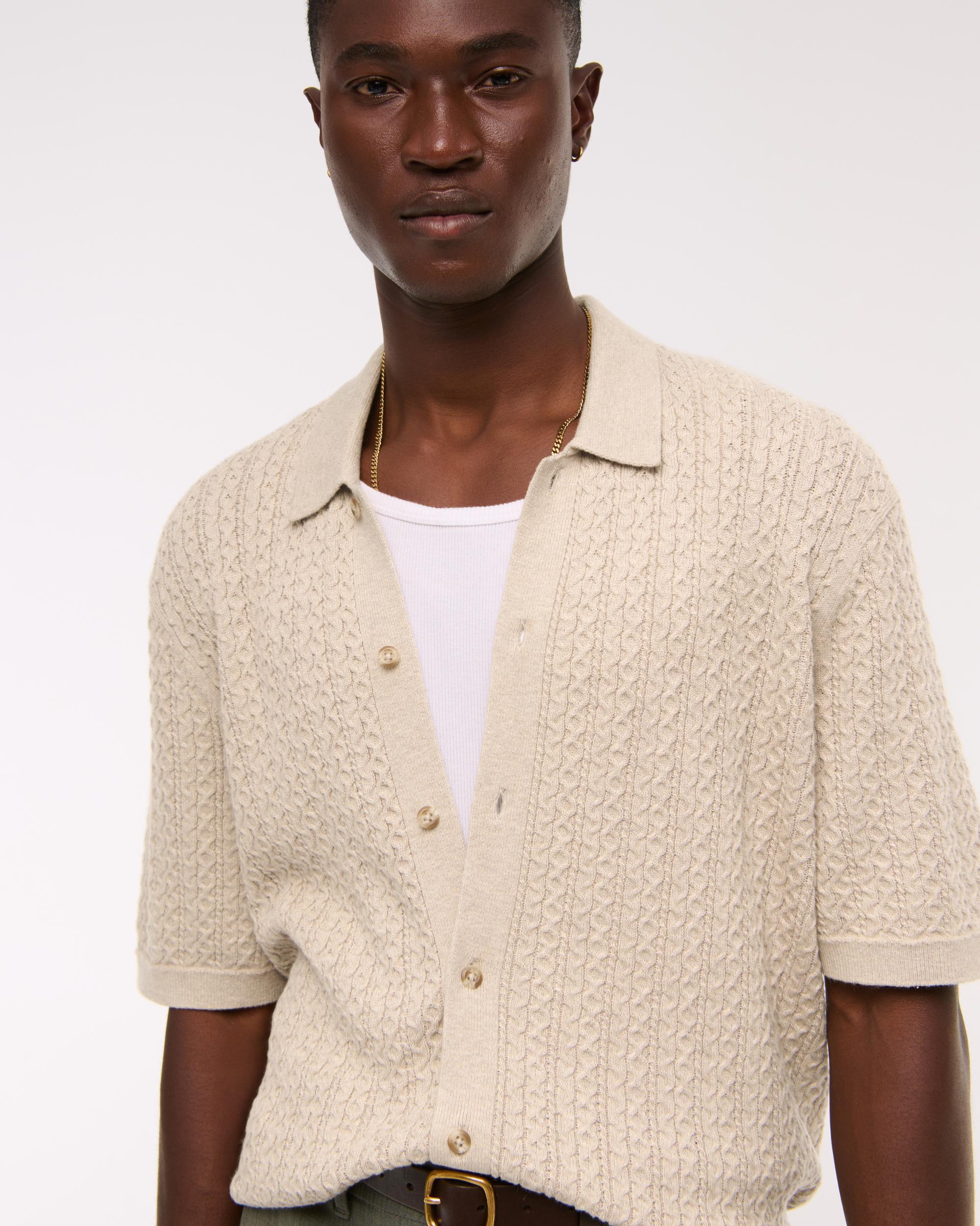 Cable Button-Through Sweater Polo Product Image