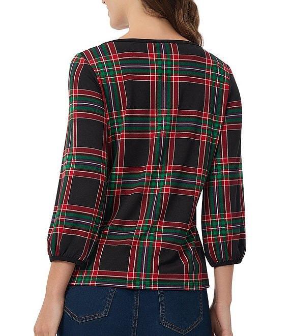 Jones New York Printed Moss Crepe Crew Neck 3/4 Puff Cuff Sleeve Top Product Image
