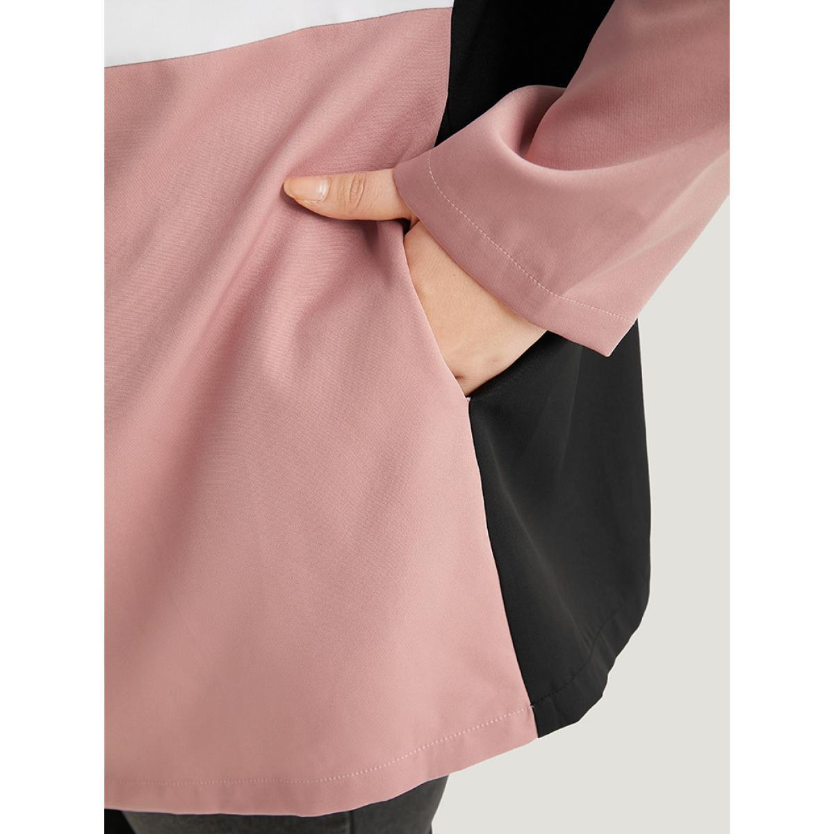 Plus Size Colorblock Contrast Open Front Pocket Coat Women Rouge Casual Contrast Ladies Dailywear Winter Coats BloomChic 18-20/2X Product Image
