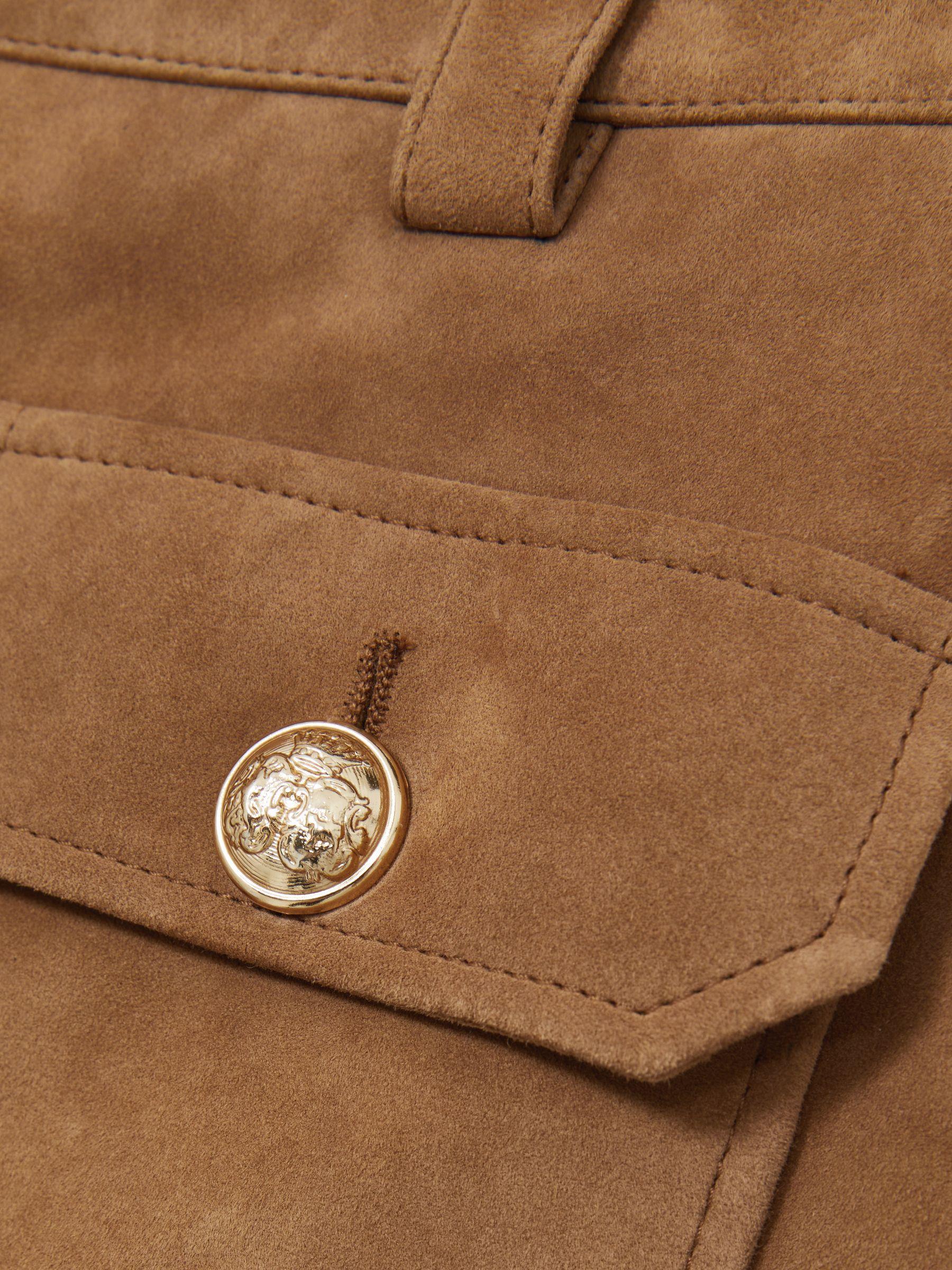 Suede Button-Through Mini Skirt in Tan Product Image
