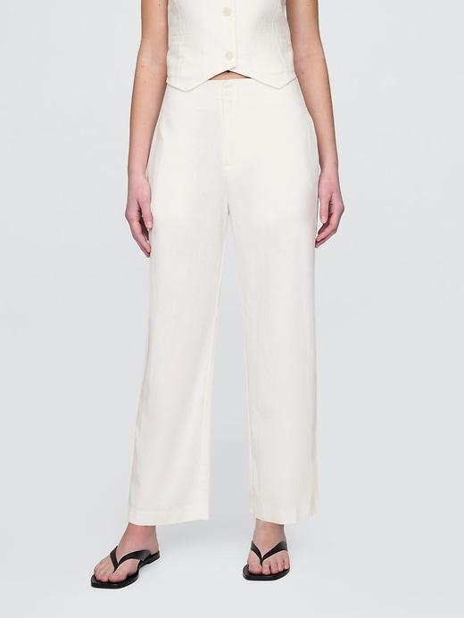 Linen-Blend Relaxed Straight Ankle Pants Product Image